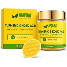AMVital Almohadillas Limpiadoras Con Ácido Kójico Y Cúrcuma: Exfolian Suavemente, Iluminan Y Unifican El Tono De La Piel. Almohadillas Limpiadoras Exfoliantes Con Cúrcuma Hidratantes Para El Rostro. L