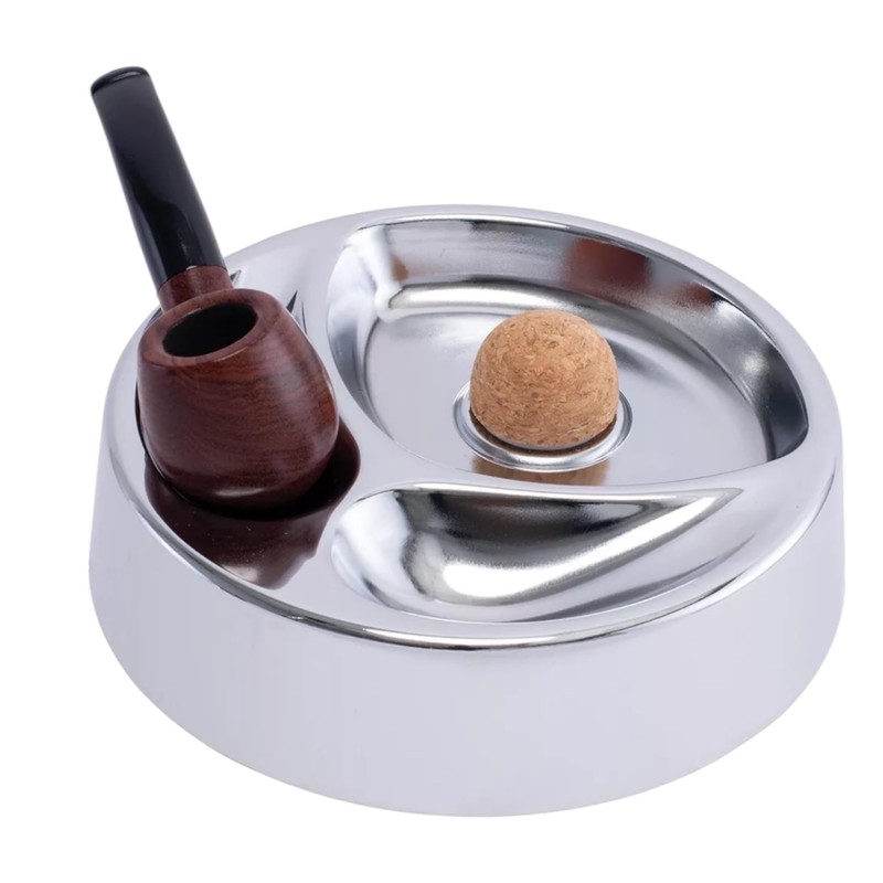 Ash Tray with Cork Knocker - Double Metal Rest &