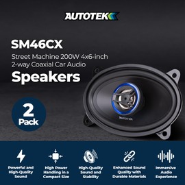 Autotek 4 Pack Street Machine 200W 4x6 Inch 2 Way Car Audio Coaxial Speakers with Neo Mylar Soft Dome Tweeters for Crystal Clear Sound