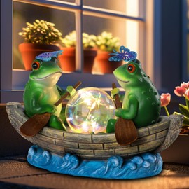 YHSOLAR Solar Frog Boating Garden Statue with Ball Light 5.1" Resin Frogs Decor for Home Front Door Patio Porch Balcony Women Gardeners Moms Wives Girlfriends
