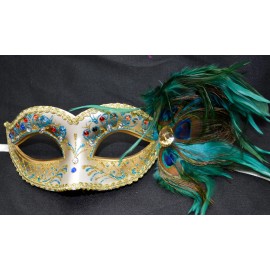 Masquerade Mask Teal Glitter Women Party Mask Masquerade Mask with Gems & Peacock Feathers