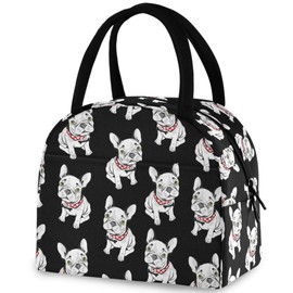 ZzWwR Cute Cartoon French Bulldogs Reusable Lunch Tote Bag with Front Pocket Zipper Closure Insulated Thermal Cooler Container Bag for School Work Picnic Travel Beach Fishing