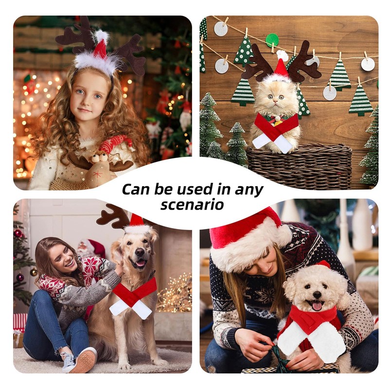 Ajuanbazha Christmas Pet Headband Set, Reindeer Antlers Headband with Christmas