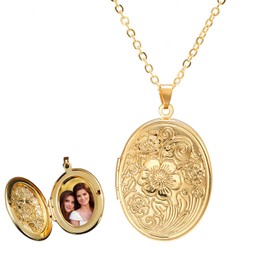 TJUSPIRIT Vintage Locket for Opening Pictures Photo Chain Stainless Steel Photo Picture Amulet for Opening Oval Locket Amulet Necklace Charms Jewellery Gift for Women Girls Mother Daughter Girlfriend,