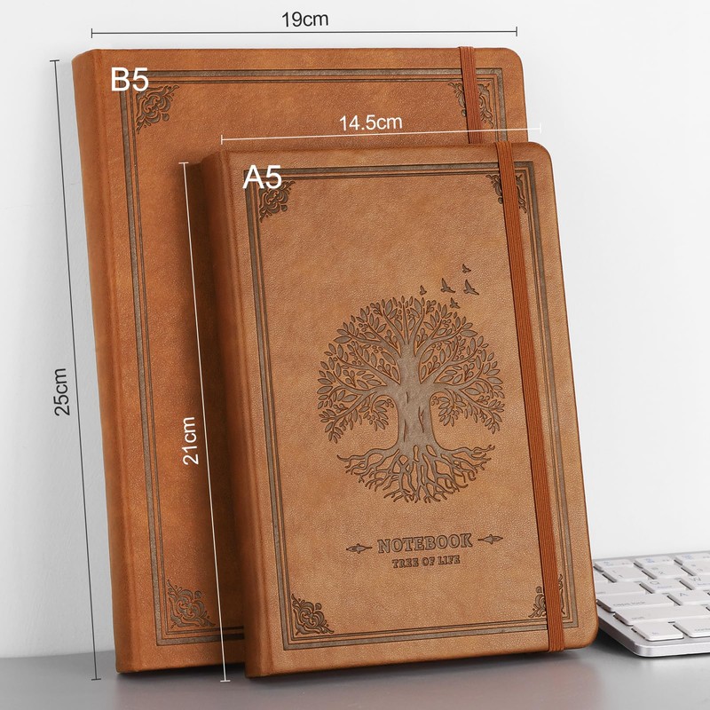 RETTACY Thick Lined Journal Notebook, A5 Hardcover Leather Journal With