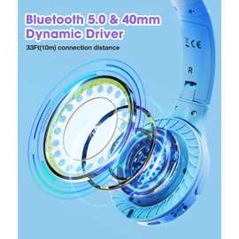 KONNAO Kids Headphones Wireless 60H, Foldable On Ear Headphone with MIC, Volume Limiter 85dB/94dB Wireless & Wired Headphones, Over-Ear Headphone for Kid Adult School Online Class Travel, Blue