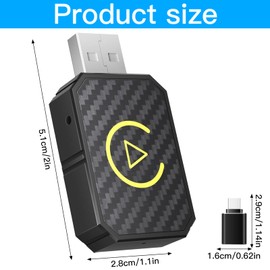 Binnan Android Car Wireless Adapter, Mini Wireless Carplay Adapter 2-in-1, Carplay Wireless Stick Plug and Play, Wireless Box Suitable for Cars with Android Car and Carplay Equipped