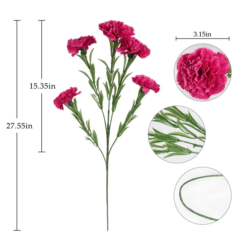 IPOPU 30 Heads Carnations Artificial Flowers 6PCS Silk Carnations 27.56in