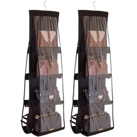 AARAINBOW 2 Packs Hanging Handbag Purse Organizer, Purse Bag Organizer Storage, 8 Pockets Hanging Bag Organizer for Closet Rack, Wardrobe Closet Space Saving Purses Holder, 41L*13.5W (B, 2 Black)