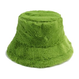 Sydbecs Winter Bucket Hat Fluffy Faux Fur Fisherman Cap for Women Men Solid Color Style(A-Olive Green)