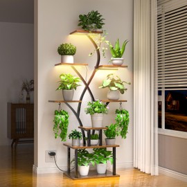 Plant Stand Indoor with Grow Light, 48" Tall 8-Tiered Metal Plant Shelf, Large Plant Organizer, Flower Plant Holders Indoor Stand for Living Room, Balcony