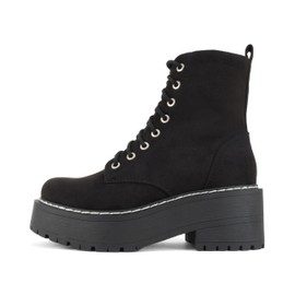 Soda FLING Women Chunky Lug Sole Lace up Fashion Combat Ankle Boot w/Side Zipper (Black Suede, us_footwear_size_system, adult, women, numeric, medium, numeric_8)