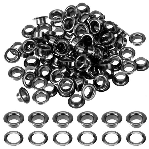 100Sets Metal Black Eyelets 1/4 Inch Grommets Eyelets with Washers 1/4 Grommet Kit for Canvas, Shoes, Clothing, Bead Cores, Fabric, Leather and Bag