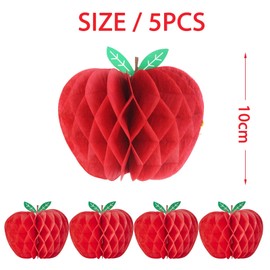 EASY JOY Pack of 5 Red Apple Shaped Paper Honeycomb Paper Apple Hanging Decoration School Classroom Back to School Decoration