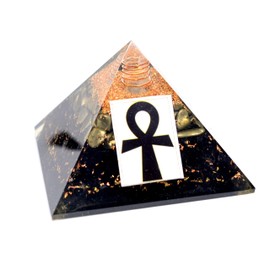 Color Decor Black Tourmaline & Pyrite Aankh Symbol Pyramid Aankh Egyptian Pyramid of Eternal Life Nubian Pyramid 75 Mm