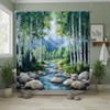 WUASDCS Nature Forest Stream Shower Curtain Spring Birch Trees Mountain