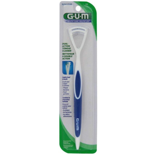 GUM Tongue Cleaner - Dual Action Soft Bristled Tongue Brush with Tongue Scraper for Better Oral Hygiene - Bad Breath Treatment (Pack of 6)