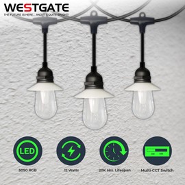 Westgate 48FT Smart RGB Outdoor String Lights – Bluetooth App-Controlled, Color-Changing Patio Lights with Music Sync – Waterproof LED, 30 Bulbs for a Vibrant Ambiance and Vibe