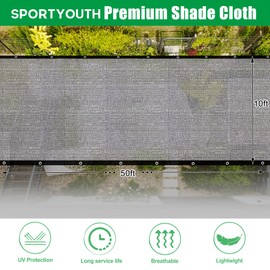 SPORTYOUTH 40% Shade Cloth for Garden, 10x50 ft Mesh Tarp with Grommets, UV Resistant Black Sunblock Sun Shade Netting Cover for Greenhouse, Plants Vegetables Growing, Patio, Chicken Coop