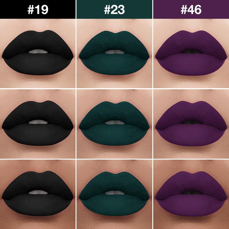 evpct 3Pcs Dark Black Green Purple Matte Lip Liner and