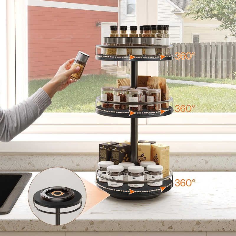 HOOBRO Lazy Susan Organizer, Rotating Spice Rack, 3-Tier Organizer, Turntable