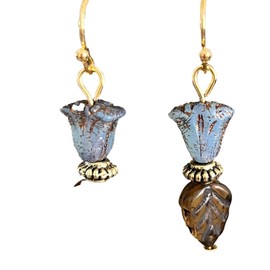 Blue Flower Gold Dangle Earrings Love Bloom Tulip. Jewelry Earrings for Women #3298FE681