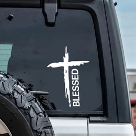 2PCS Blessed Cross Decal 4.13"x5.91" Weatherproof Sticker for Cars, Bumpers, Laptop, Helmets - Faith Inspired Design | #AZ66 (White)