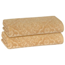 PREMIUS 2 Pack Damask Hand Towel, Bath Towel, and Bath Sheet Towel, 100% Cotton Yarn Dyed, Lux Drying Experience, Great for Hands and Body, Perfect for Spa & Home Use (Wheat, Bath Towel)
