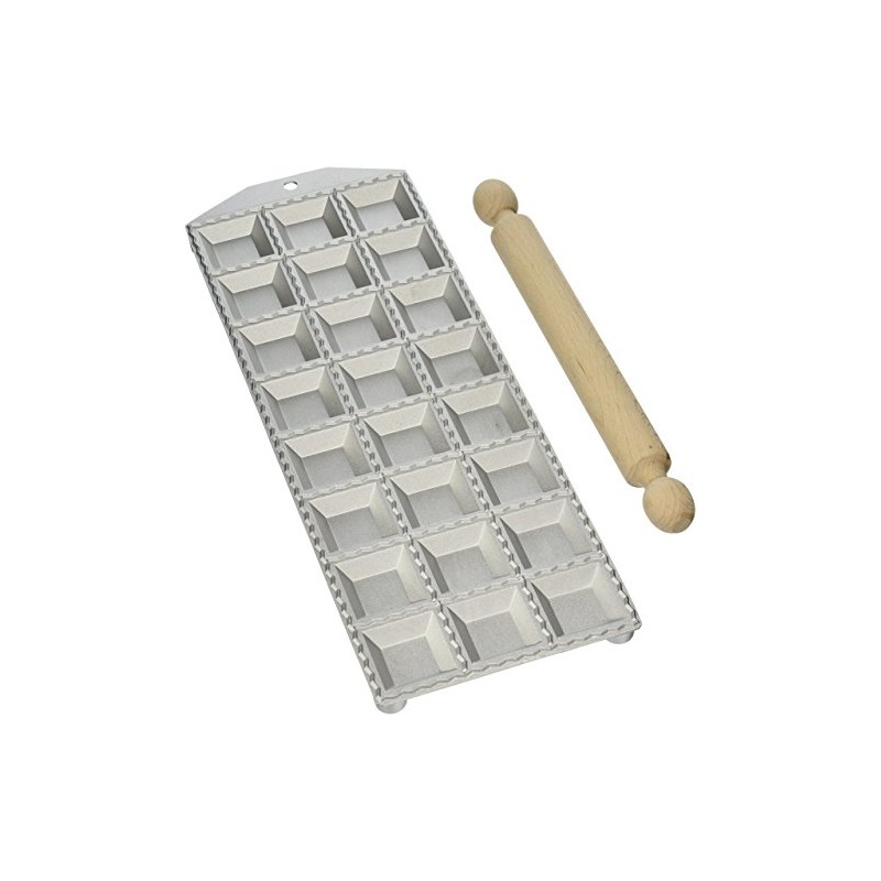 Eppicotispai 24-Hole Aluminum Square Ravioli Maker with Rolling Pin