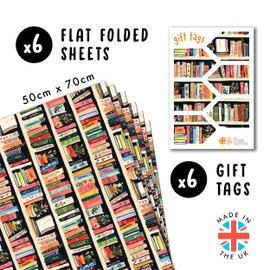 CENTRAL 23 Book Wrapping Paper - 6 Sheets Of Gift Wrap With Tags - For Women - Book Shelves - Floral Wrapping Paper - Comes With Stickers - Recyclable