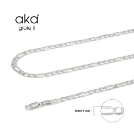Aka Gioielli - 925 Sterling Silver Diamond-Cut Figaro Link Chain 5mm - Necklace for Men and Women - Made in Italy - 20 inch long