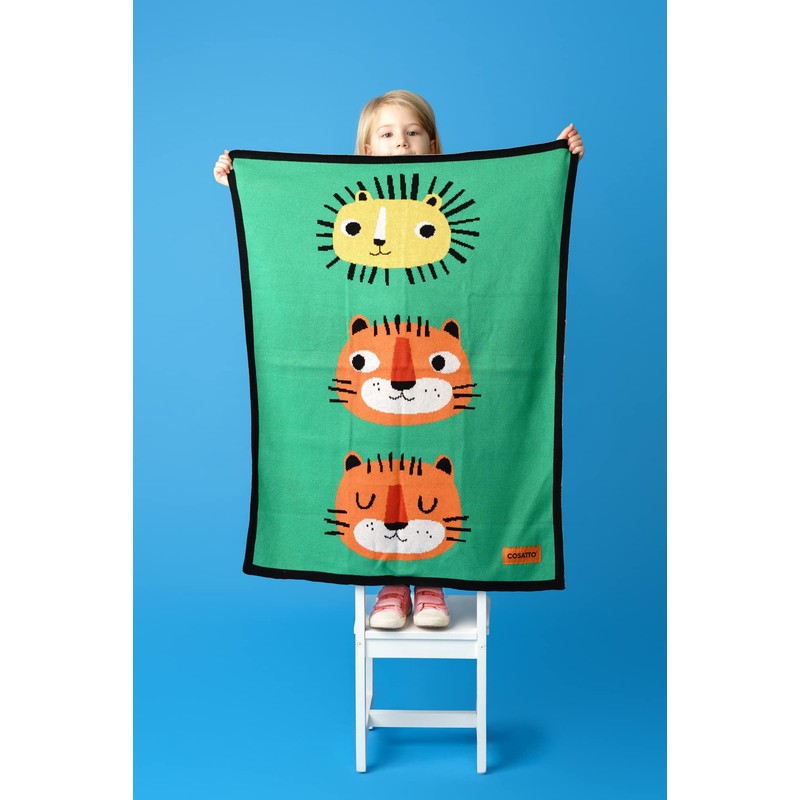 Cosatto Baby Blanket, Combed Cotton Knitted, New Baby Gift, Green/Orange,