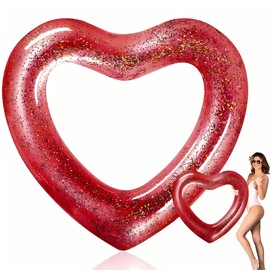 Heart-shaped Swimming Ring, 120 cm Inflatable Swimming Rings, Air Mattress, Swimming Hoop, Adult Swimming Hoop for Pool, Sand, Beach Party (Red-B)