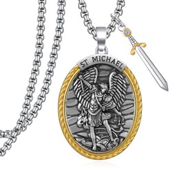 Archangel St. Michael Pendant Necklace for Men,925 Sterling Silver Saint Michael Patron Amulet Medal,Sword Senhield Protection Gift for Men and Women, One Size, Sterling Silver, No Gemstone