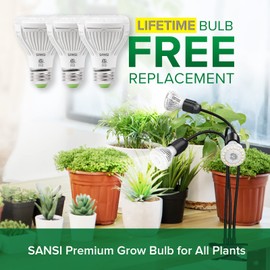 SANSI LED Grow Lights for Indoor Plants, 450W Full Spectrum 3-Head Gooseneck Grow Lamp with Ceramic Tech, 30W Power Clip-on High PPFD Plant Light with Optical Lens, Lifetime Free Bulb Replacement