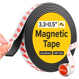 Flexible Magnetic Tape (3.3feet x 1/2 inch) - Magnetic Strip with Strong Self Adhesive - Ideal Magnetic Roll for Craft and DIY Projects - Sticky Magnets for Fridge and Dry Erase Board