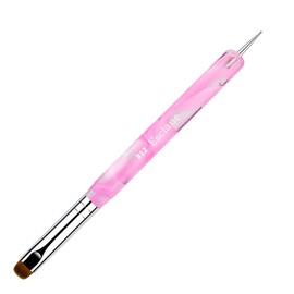 Esclane 2 Way French Nail Brush with Dotting Tool, Pink Marble Acrylic Handle, Nylon Head, Flat Tongue, #12
