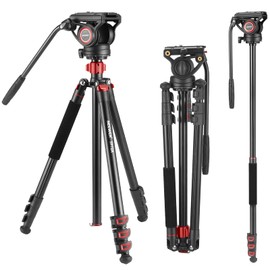 NEEWER 72" Fluid Head Video Tripod Monopod, Aluminum Alloy QR Plate Compatible with DJI RS Gimbal, 360° Pan & +90°/-70° Tilt for DSLR Camera Camcorder, Max Load 13.2lb/6kg, TP72A