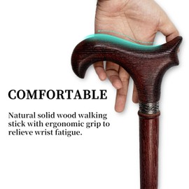 AevitasX Wooden Walking Cane for Men and Seniors 36 Inch Handmade Crutches for Adults Single Point Rubber Tip Pimp Canes for Balance & Stability, Ergonomic, Cherry