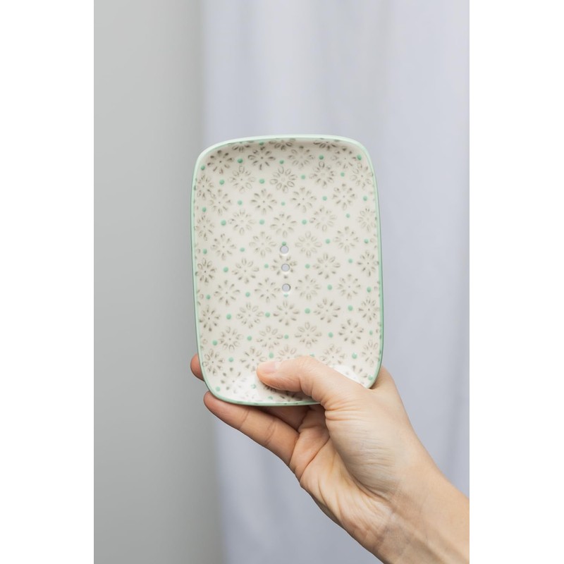 Large Rectangular Soap Dish Tray Taditional/Blue Ceramic with Holes for