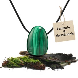 Tumbled Stone Teardrop Pendant Necklace Malachite