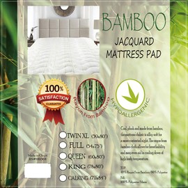 Hypoallergenic Cool Fitted Topper, Viscose Made from Bamboo, and Jacquard Fitted Mattress Topper, Extra Plush and Soft Mattress Pad, Twin XL