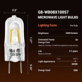 Belleone Light Bulb Fit for GE Microwave Oven - 120V 50W Halogen Light Bulb Lamp Compatible with GE Over The Range Microwave Hood, Kitchen Over Stove Light Surface, Replaces WB08X10057 WB08X10051