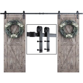 SMARTSTANDARD 10ft Heavy Duty Double Door Sliding Barn Door Hardware Kit - Smoothly and Quietly -Easy to Install -Includes Step-by-Step Installation, Fit 30" Wide Door Panel(J Shape Hanger)