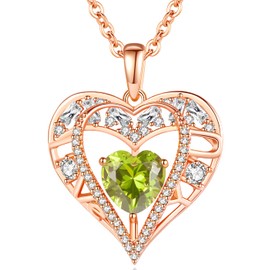 GEMMANCE 5 Heart Crystal Necklace 18K Rose Gold Plated - Pendant with 18”+2” 925 Sterling Silver Chain - Birthstone Jewelry for Women and Girls - Gift for Birthday, Christmas