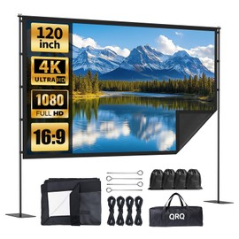 120 inch Projector Screen with Stand,2025 Upgraded- Black Backing Movies Screen,16:9 Foldable Anti-Crease Portable Projector Screens,Indoor Outdoor Washable for Home, Party, Office, Classroom