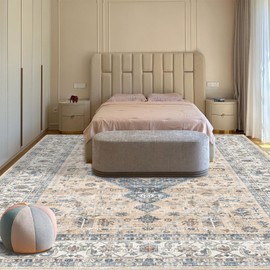 Fortsea Washable Oriental Area Rug, 9x12 Rugs for Living Room, Waterproof Floral Distressed Area Rug, Indoor Stain Resistant Floor Carpets, Washable Area Rugs 9x12 Living Room…