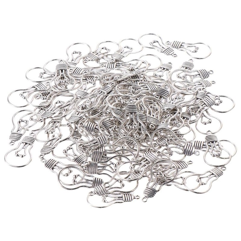 hobbyhub 100Pcs Antique Silver Lamp Light Bulb Charms Pendants for