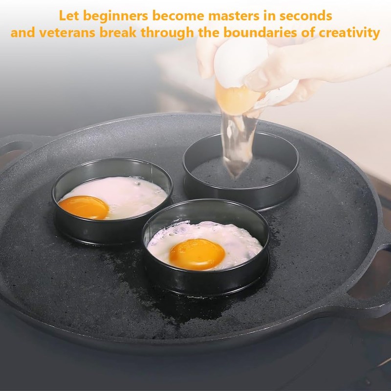 8-Pack Black Metal Egg Rings, Stackable Pancake Forms Set, Non-Stick