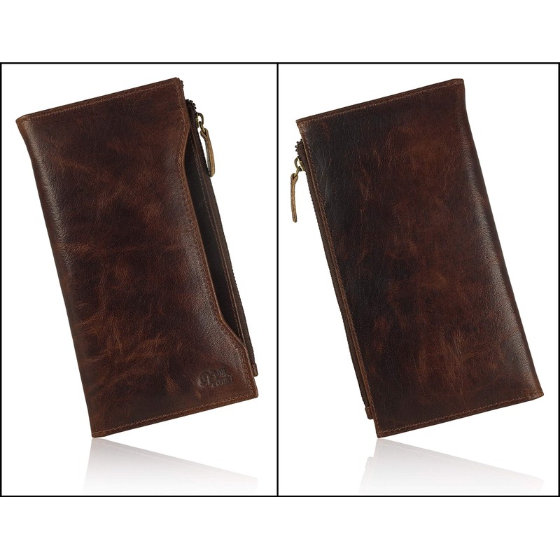 Genuine Leather RFID Blocking Long Wallet – Vintage Bifold for